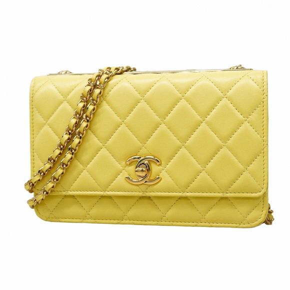 Chanel Matelasse Shoulder Wallet Yellow Lambskin Champagne Gold Hardware Pre-own - Picture 1 of 16